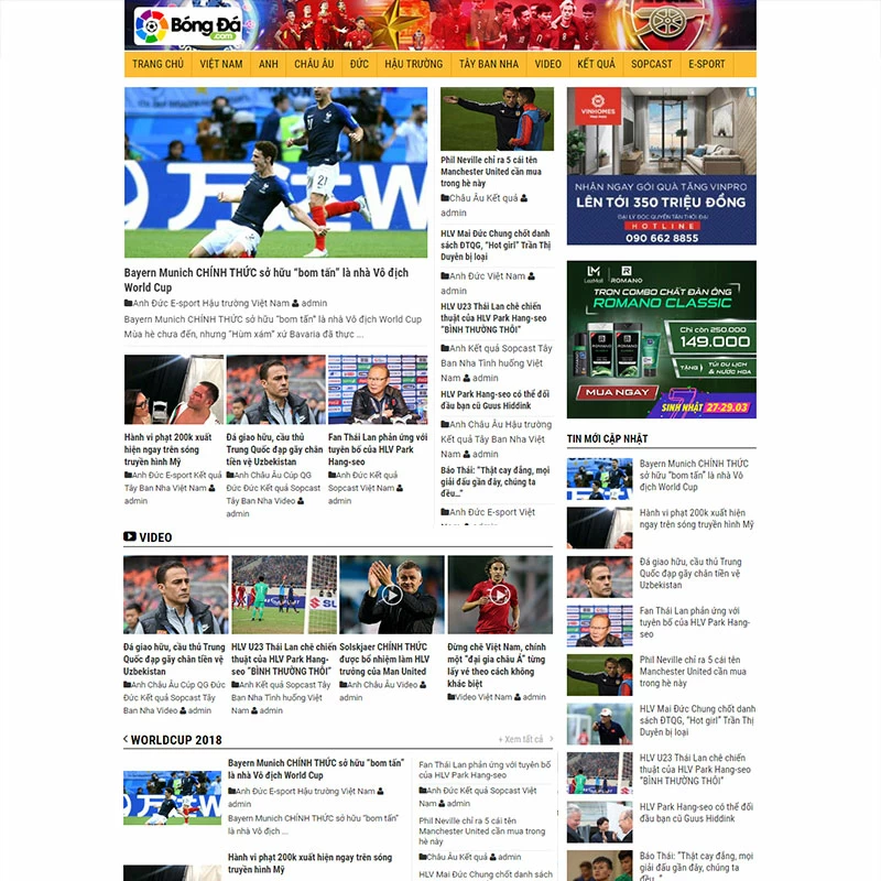 Mẫu website tin thể thao, web tin tức ảnh 0