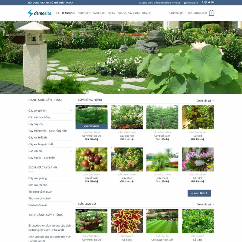 Mẫu web shop cây cảnh, dịch vụ tạo cảnh quang cây xanh cây cảnh 