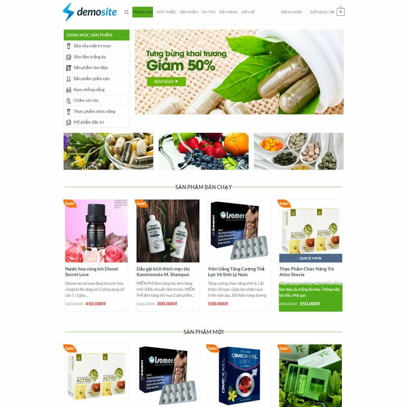Mẫu website dược phẩm, web thực phẩm hỗ trợ sức khỏe thuốc 